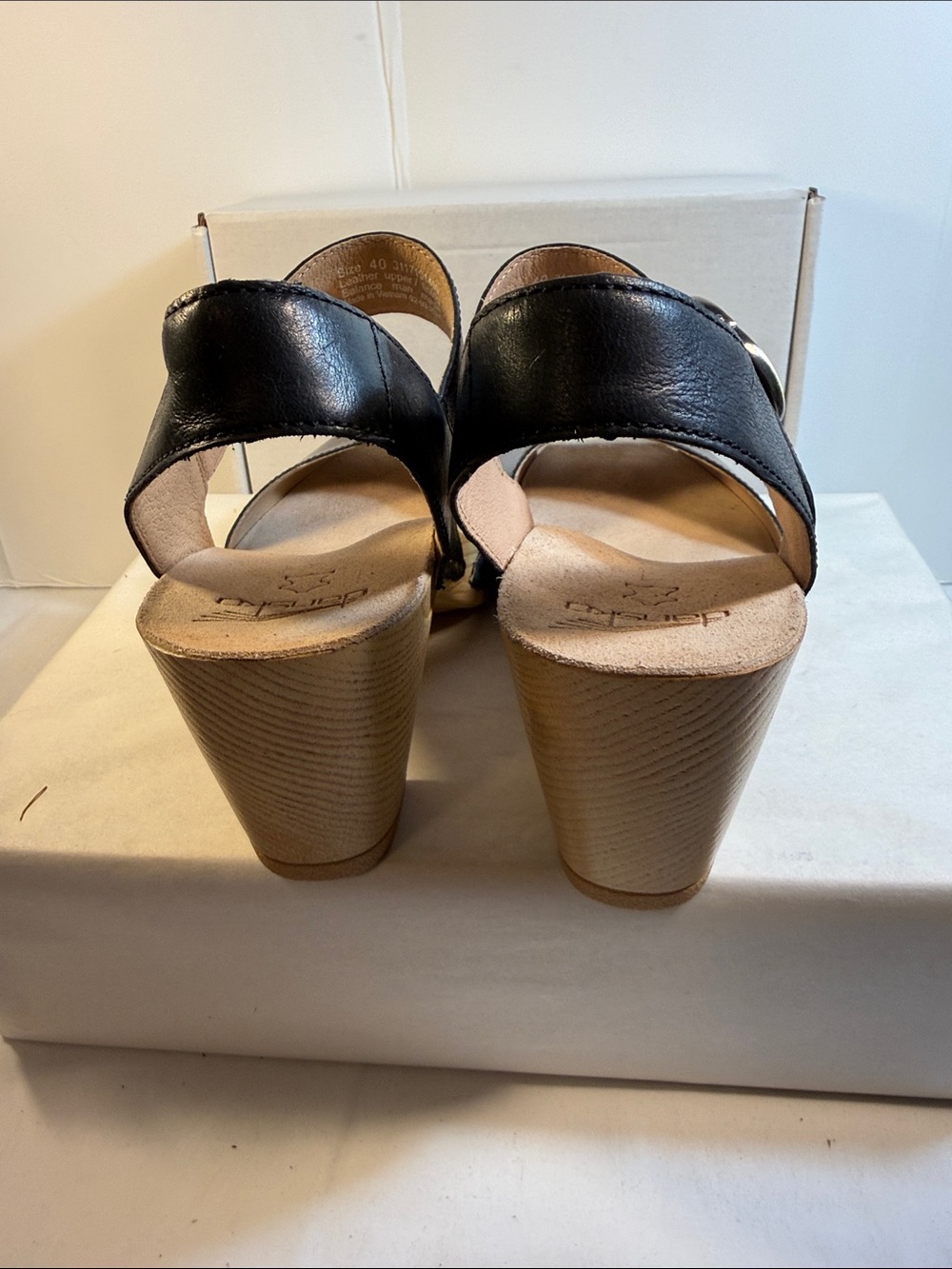 Dansko Black Leather Slingback Sandals with Gold Buckle - Picture 3 of 5